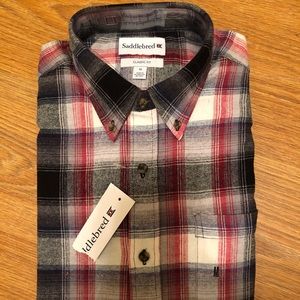 NWT Saddlebred Classic Fit Plaid Flannel Woven Dress Shirt. Size Medium.